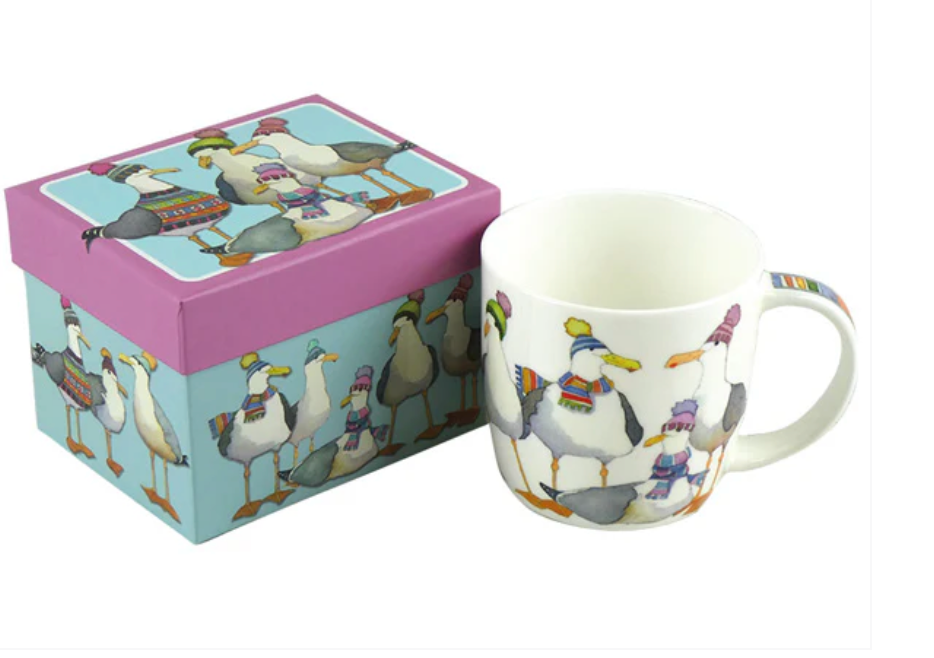 Seagulls in Beanies Bone China Mug In Gift Box