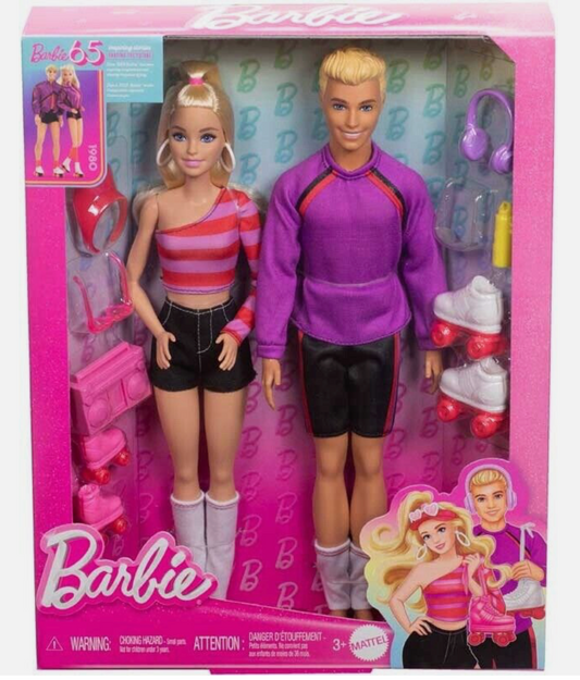 Barbie 65th Anniversary Barbie & Ken Fashionista Roller Fashion Doll 2-Pack New