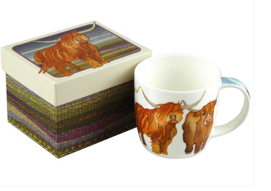 Emma Ball Highland Cows Bone China Mug In Gift Box