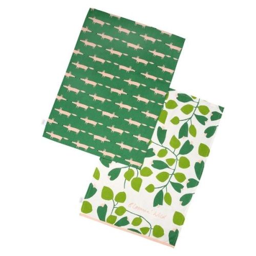 Scion Living Tea Towels Mr Fox Twin Pack - Mint Leaf