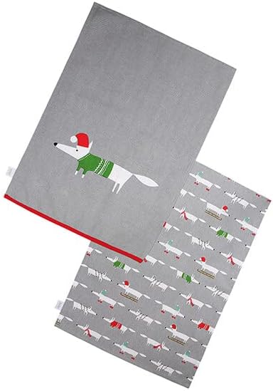 Scion Living Christmas Tea Towel Mr Fox Twin Pack - Grey