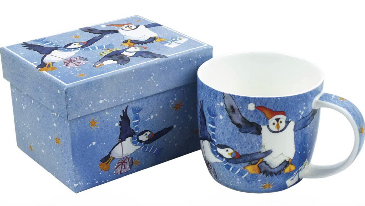 EMMA BALL WINTER PUFFINS BONE CHINA MUG WITH GIFT BOX