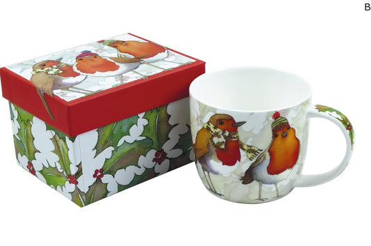 Emma Ball Christmas Robins Mug in Gift Box