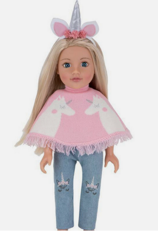 Designafriend Unicorn Poncho Outfit Doll Dress