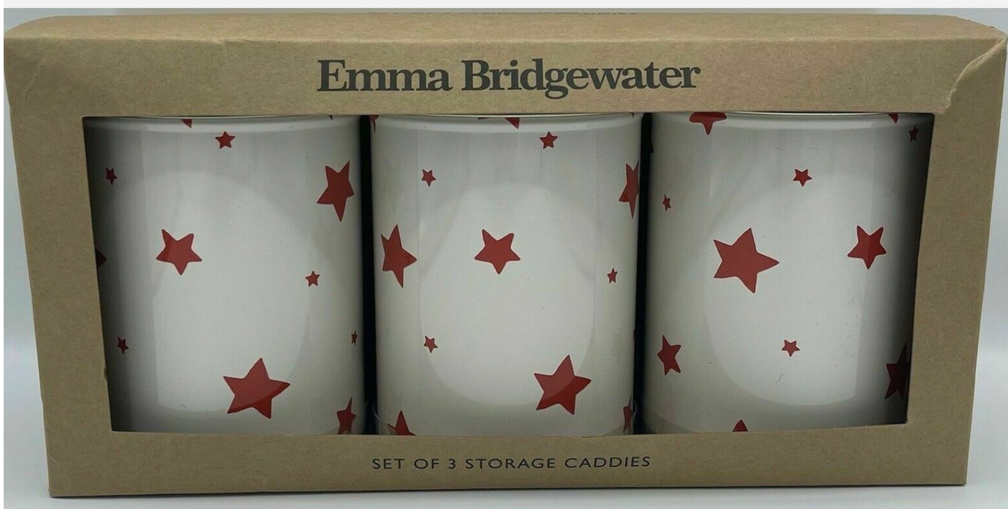 Set Of 3 Emma Bridgewater Red Star Storage Caddies