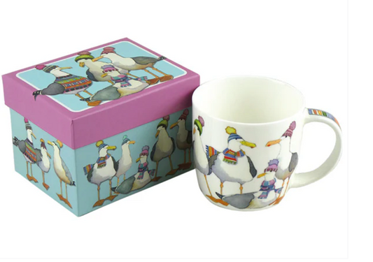 Seagulls in Beanies Bone China Mug In Gift Box