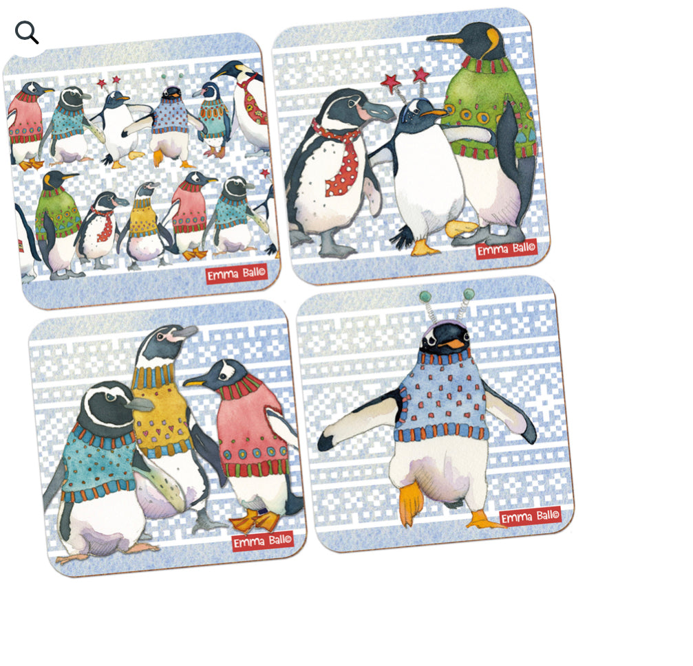 PENGUINS IN PULLOVERS SET OF 4 COASTER SET