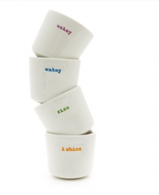 Keith Brymer Jones Egg Cups Set of 4 - Wakey, Wakey, Rise and Shine